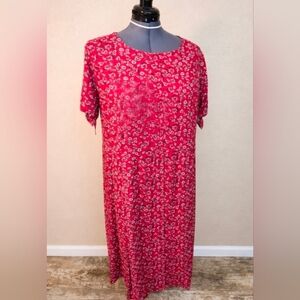 Ellos Red and Gray Floral Midi Dress Size 22 (5771)